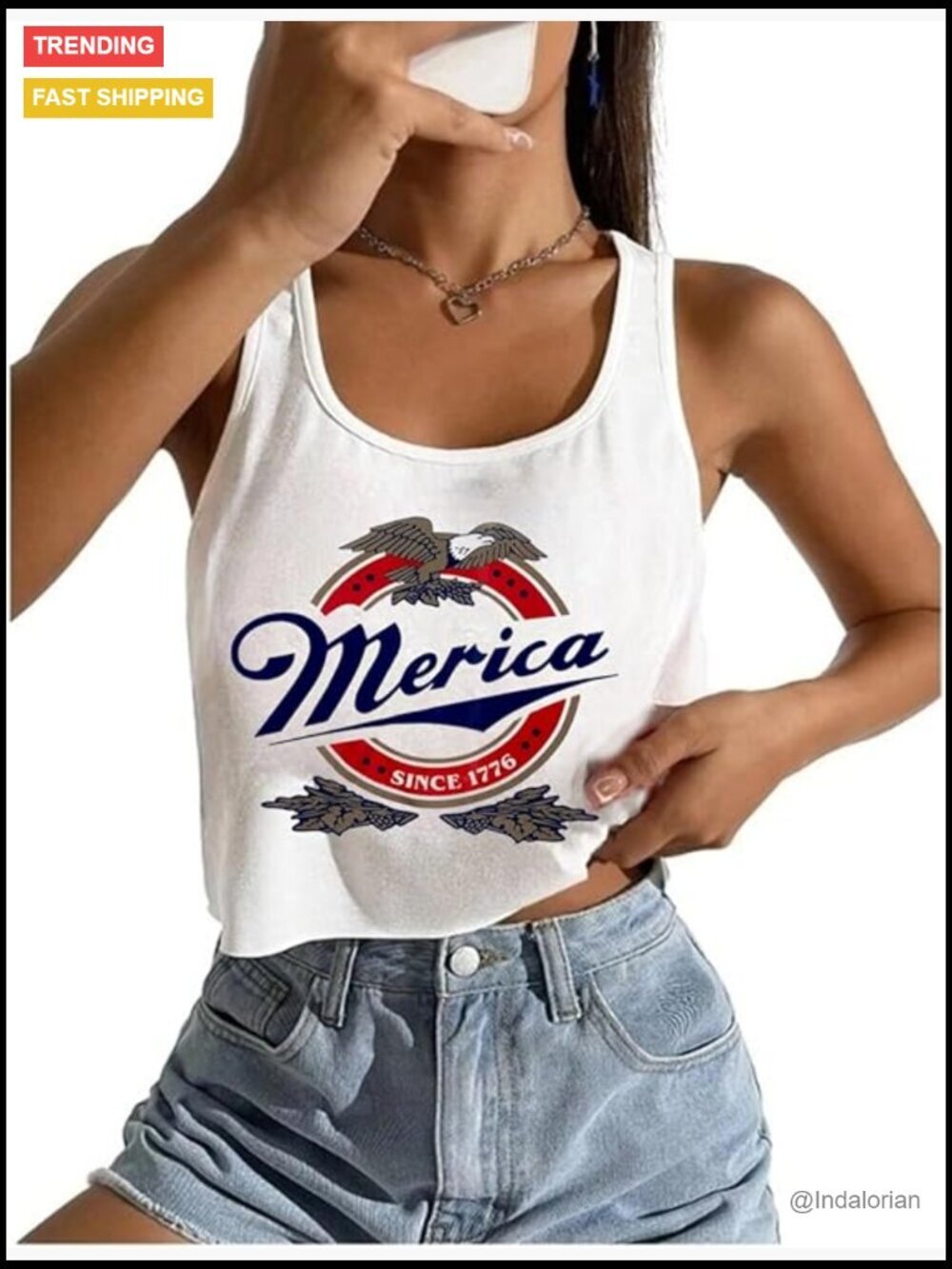 Sleeveless Patriotic Flag Print Crop Tank Top - Cotton Blend